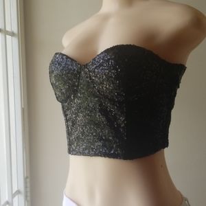 Charlotte Russe Black Sequin Crop Top Bralette